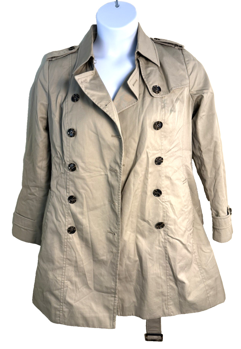 Banana Republic trench coat bleted women petite medium Khaki Preppy Dark Academi